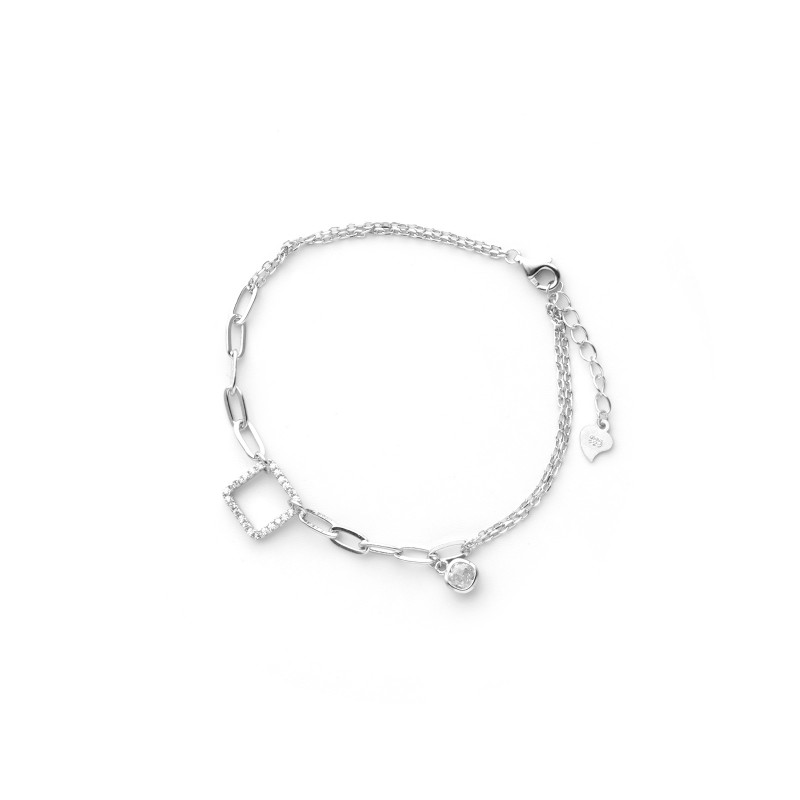 Srebrna Bransoletka 925 Kwadrat Ankier Cyrkonia