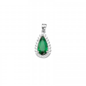 Srebrny Komplet 925 Kropla Zielona Cyrkonia