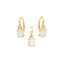 Srebrny pozłacany 925 komplet kolczyki zawieszka Biały Opal