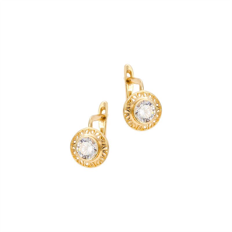 Złote kolczyki 585 Królewskie Biała Cyrkonia