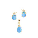 Srebrny pozłacany 925 komplet kolczyki zawieszka Błękitny Opal
