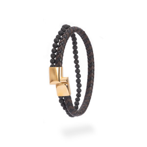 Bransoletka męska podwójna pleciona koraliki