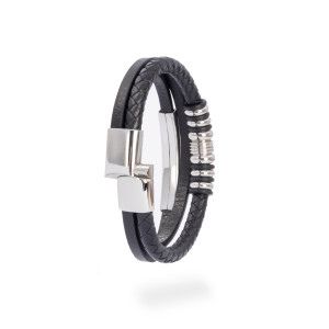 Bransoletka męska czarna pleciona miejsce na grawer