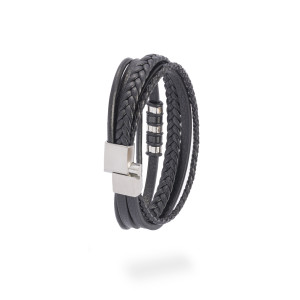 Bransoletka męska czarna warkocz pleciona nowoczesna