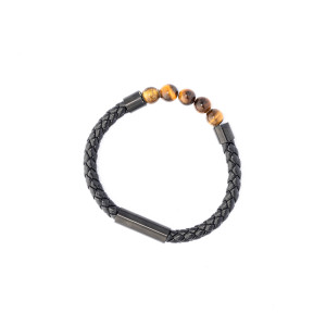 Bransoletka męska pleciona koraliki stal skóra