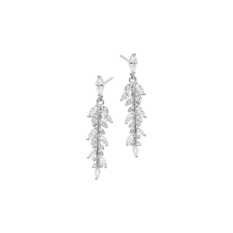 Srebrne Kolczyki 925 Srebrzyste Liście Wiszące Sylwester