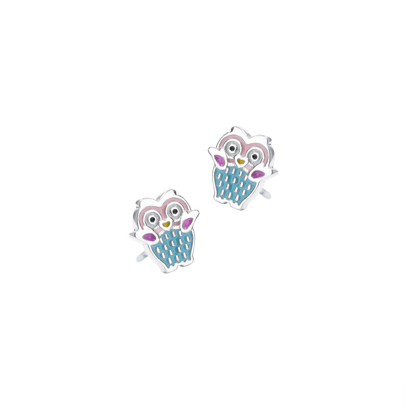Srebrne Kolczyki 925 Kolorowa Sowa dla dziewczynki