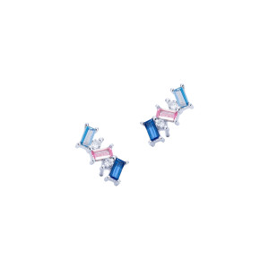 Srebrne Kolczyki 925 Segmenty II Kolorowe Cyrkonie