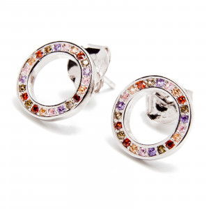 Srebrne kolczyki 925 koła kolorowe cyrkonie