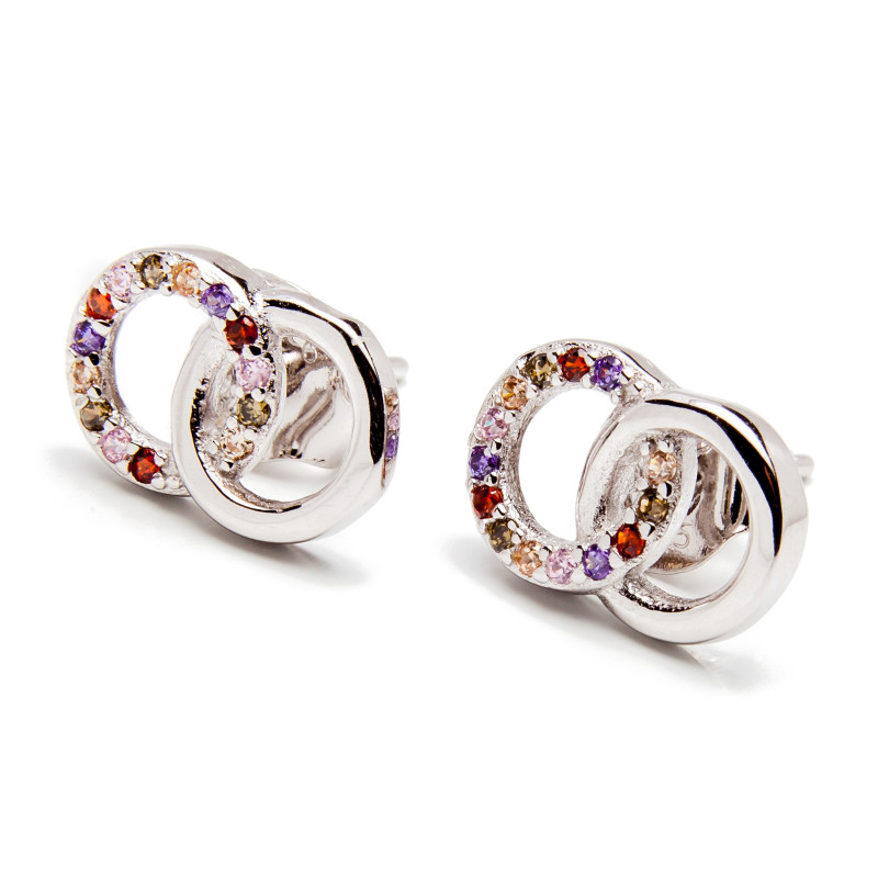 Srebrne kolczyki 925 splecione koła cyrkonie