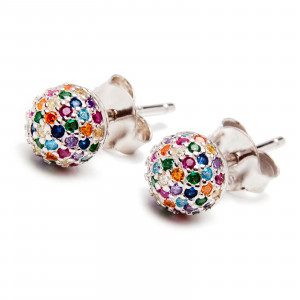 Srebrne kolczyki 925 kulki kolorowe cyrkonie cyrkonie