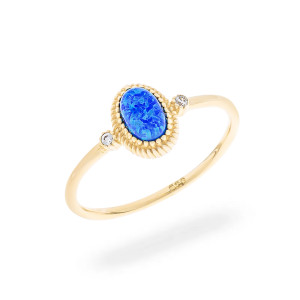 Złoty pierścionek zaręczynowy 585 Błękitny opal