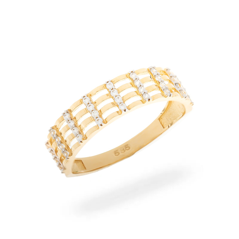 Złoty pierścionek 585 Waves Białe Cyrkonie