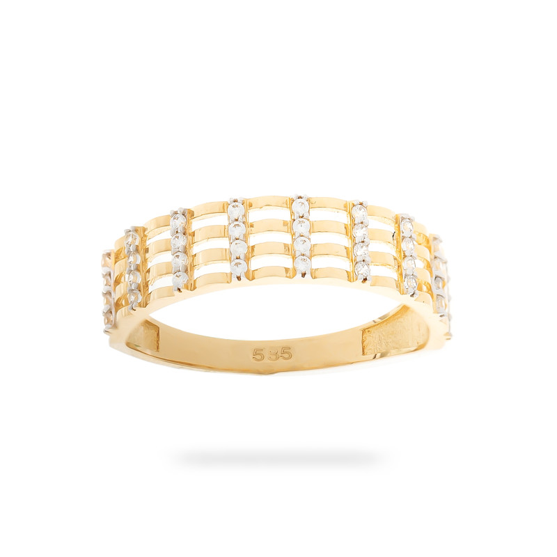 Złoty pierścionek 585 Waves Białe Cyrkonie