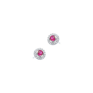 Srebrne Kolczyki 925 Okrągłe Różowe Cyrkonie
