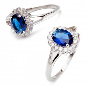 Srebrny pierścionek 925 z owalną niebieską cyrkonią