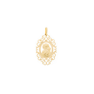 Złoty medalik 585 lśniąca Matka Boska z Jezusem Komunia