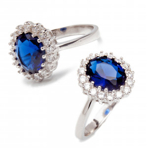 Srebrny pierścionek 925  Owalna Niebieska Cyrkonia
