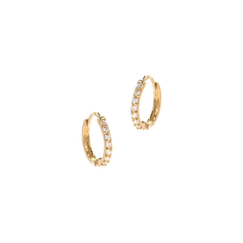 Złote kolczyki 585 Kółka z cyrkoniami dla małej damy 15mm