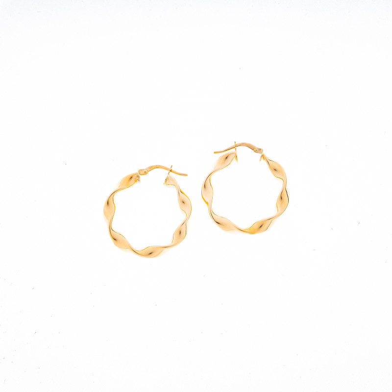 Złote kolczyki 585 Faliste Kółka 26mm prezent