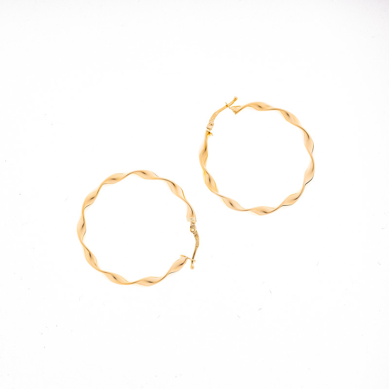 Złote kolczyki 585 Faliste Kółka 35mm prezent