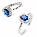 Srebrny pierścionek 925 Owalna Niebieska Cyrkonia