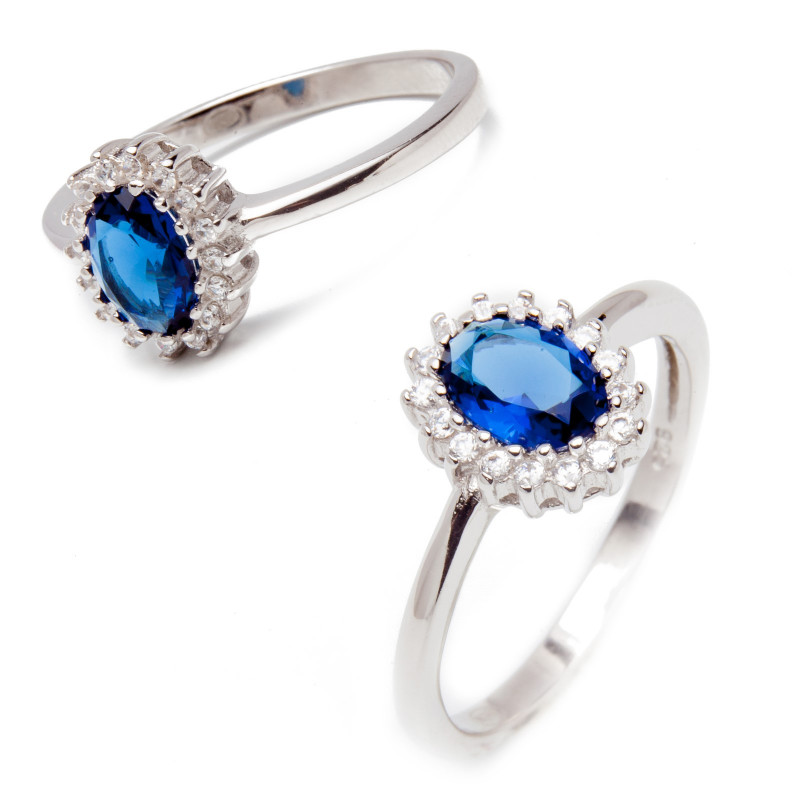 Srebrny pierścionek 925 z owalną niebieską cyrkonią