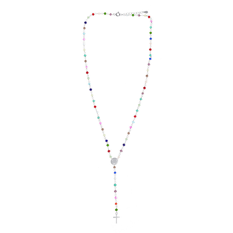 Srebrny Różaniec Kolorowe Koraliki Krzyżyk próba 925