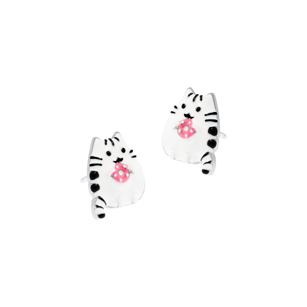 srebrne-kolczyki-pusheen-kotek-bialo-czarny-donut
