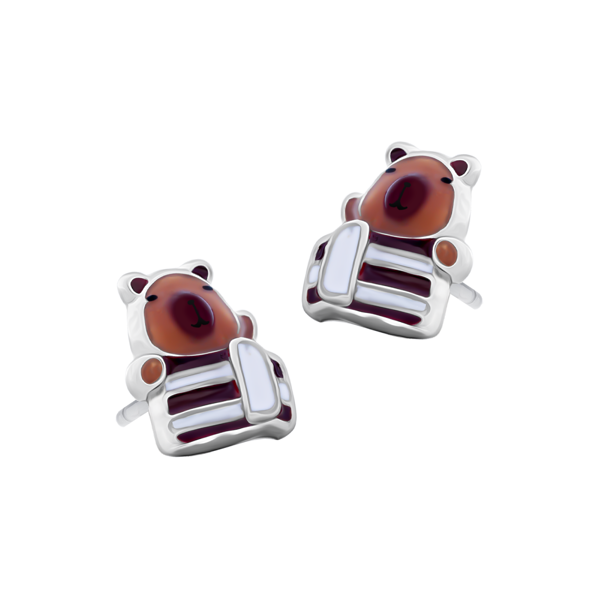 srebrne-kolczyki-zimowa-świąteczna-kapibara